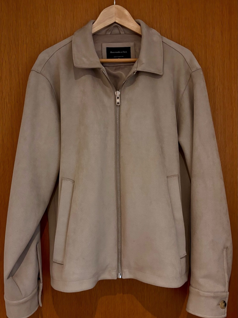 Abercrombie & Fitch Vegan Suede Zip Jacket Stone Beige Men's Medium